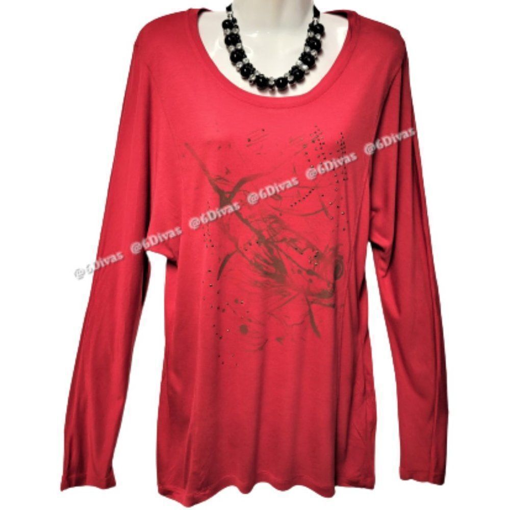 𝅺RED Long Sleeve Tunic Sequin Top Various Sizes XS  S  L  XL
